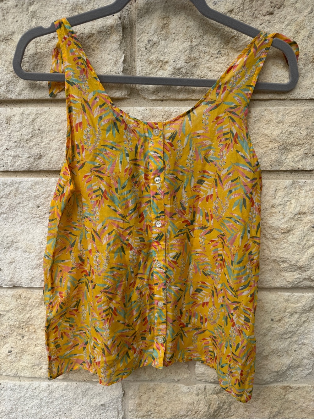 Sezane Ricci Yellow Floral Button-Front Tank Top